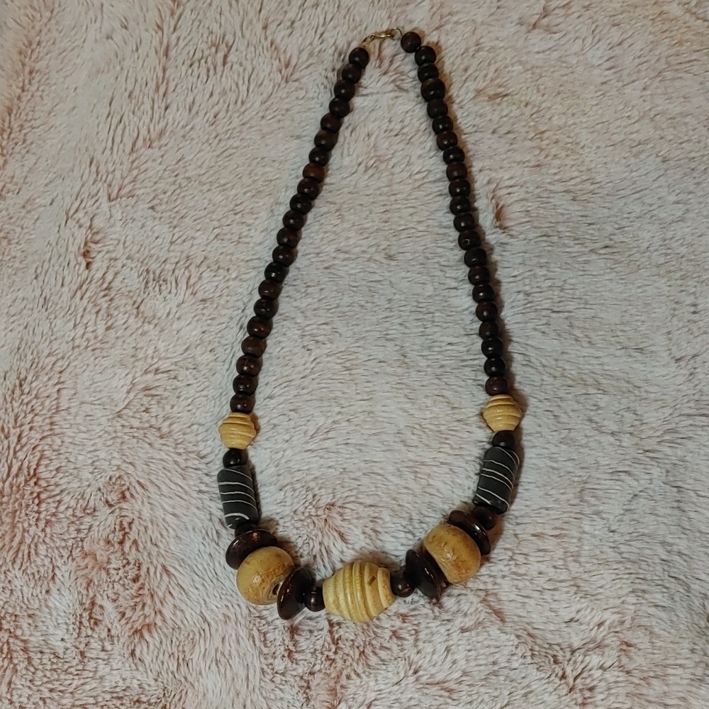 💜Vintage Boho Wooden Bead Necklace
